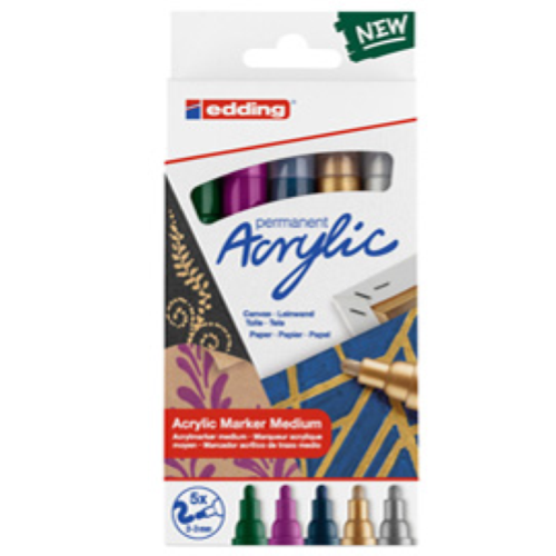 Marcatore permanente acrilico 5100 - punta tonda - da 2 a 3 mm - colori assortiti festa - Edding - conf. 5 pezzi